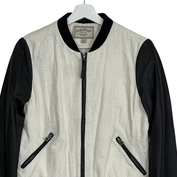 Women's Lucky brand Colorblock Cotton W/Leather Bomber Jacket Size Small - Picture 5 of 16